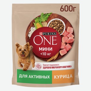 Сухой корм Пурина Уан (Purina One) для собак мелких пород с активным образом жизни с высоким содержанием курицы и рисом 600 г