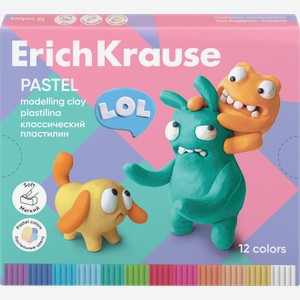 Пластилин ERICHKRAUSE Jolly Friends Pastel, классический, 12 цветов со стеком, Арт. 61352, 216г