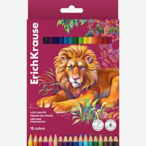 Карандаши цветные ERICHKRAUSE Safari деревянные, трехгранные, 3,3мм, 18 цветов, 18шт