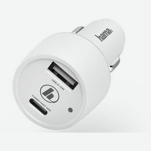 Автомобильное зарядное устройство HAMA H-183322, USB + USB type-C, 3A, белый [00183322]