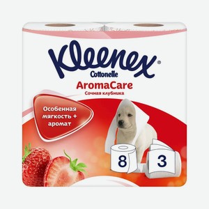 Туалетная бумага Kleenex Сочная клубника 3-слойная, 8 рулонов Россия