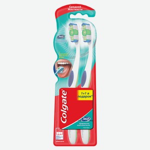 Зубная щетка Colgate 360 Суперчистота всей полости рта антибактериальная, средней жесткости, синяя, фиолетовая 1+1 Китай
