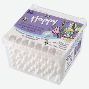 Ватные палочки для детей Bella Baby Happy с экстрактом ромашки и подорожника, 56 шт