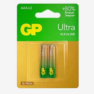Батарейки GP Ultra Alkaline G-Tech 24А AАA алкалиновые на блистере 2 шт., Китай 50 г