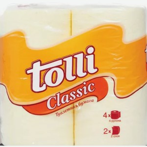 Бумага туалетная Tolli Classic цветная двухслойная, 4 рулона