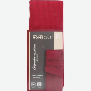 Простыня на резинке HOMECLUB 200х200см, страйп-сатин, бордовый, Россия