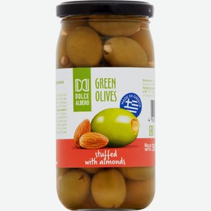 Оливки DOLCE ALBERO Зелёные фаршированные миндалём, Греция, 350 г