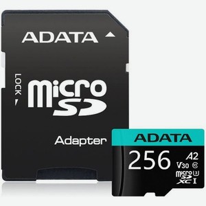Карта памяти microsdxc UHS-I U3 A-Data Premier Pro 256 ГБ, 100 МБ/с, Class 10, AUSDX256GUI3V30SA2-RA1, 1 шт., переходник SD
