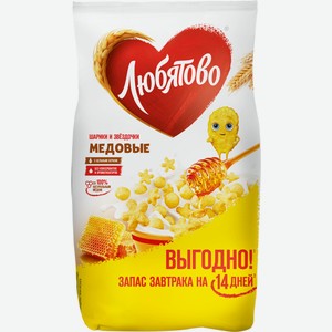 Готовый завтрак ЛЮБЯТОВО Медовые шарики и звездочки, Россия, 420 г