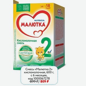 Смесь «Малютка 2» кисломолочная, 600 г, с 6 месяцев