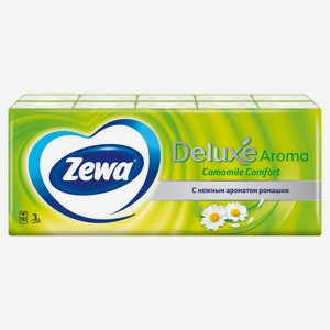 Платочки бумажные носовые Zewa Deluxe Ромашка, 3 слоя, 10х10 шт